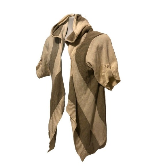 TORRID Size 1 Off White & Gray Striped Sweater with Hood Cardigan - Picture 2 of 9